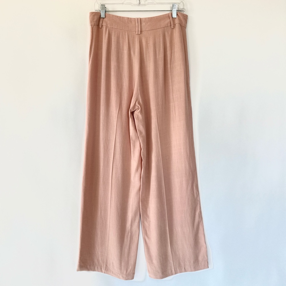 Wide Leg Soft Peach Linen Trousers with Front Flap Pockets - Picture 4 of 8